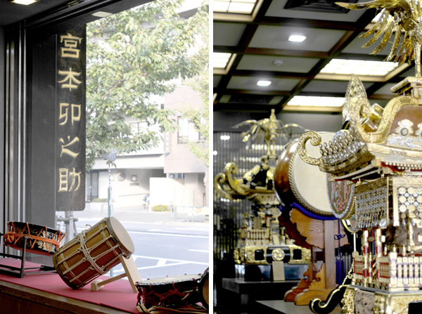 写真左：浅草にある宮本卯之助商店本社の歴史・風格ある店のショーウィンドウ。1893年に現在地に店を構えた。写真右：店内は美術館のような圧倒される美しい展示。