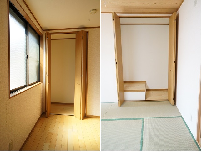 左：洋室のクロゼット　右：和室の押し入れは襖ではなく折れ戸です